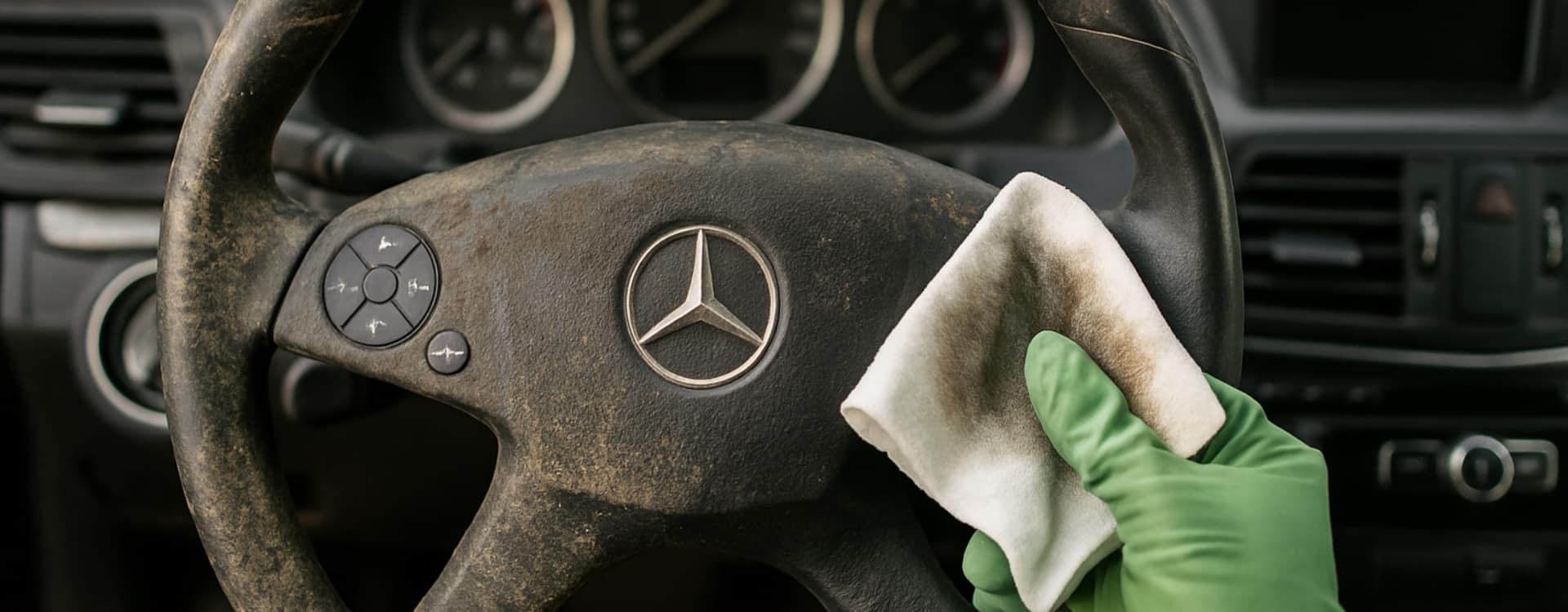 volante coche sucio limpiar